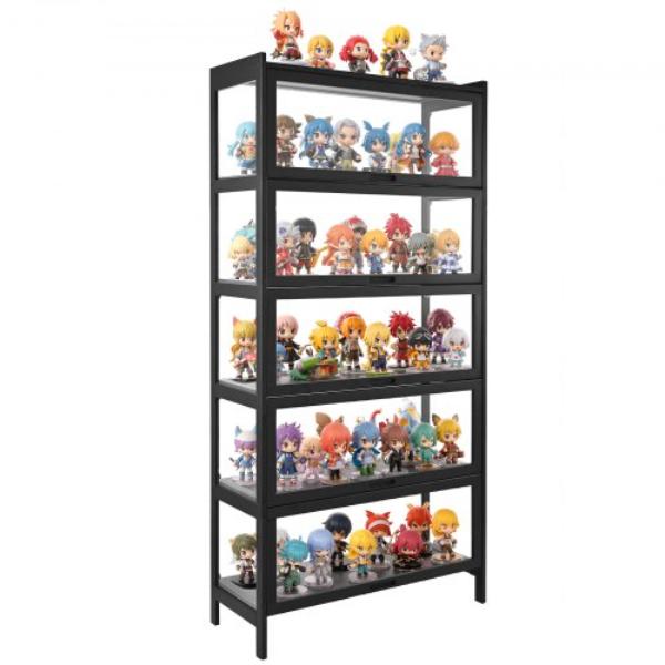 LDSZSJZM5CZFZOU3K001V0 68 in. 5-Tier Display Cabinet with Acrylic Doors, Natural Wood Frame Curio Bookshelf for Home & Office