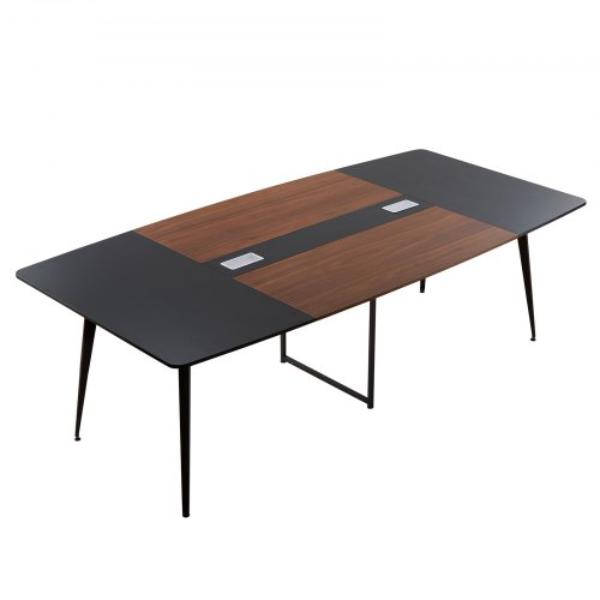 8 ft. Boat Shaped Conference Table - Meeting Table for 10 Person - Modern Large Desk with Metal Legs - Easy Assembly, Black & Brown
