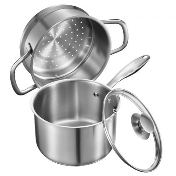 Picture of Vevor BXGJG25QTDZL4LW30001V0 2.5 qt. Stainless Steel Saucepan with Steamer - Glass Lid - Nonstick - Ergonomic Handle - Oven & Dishwasher Friendly