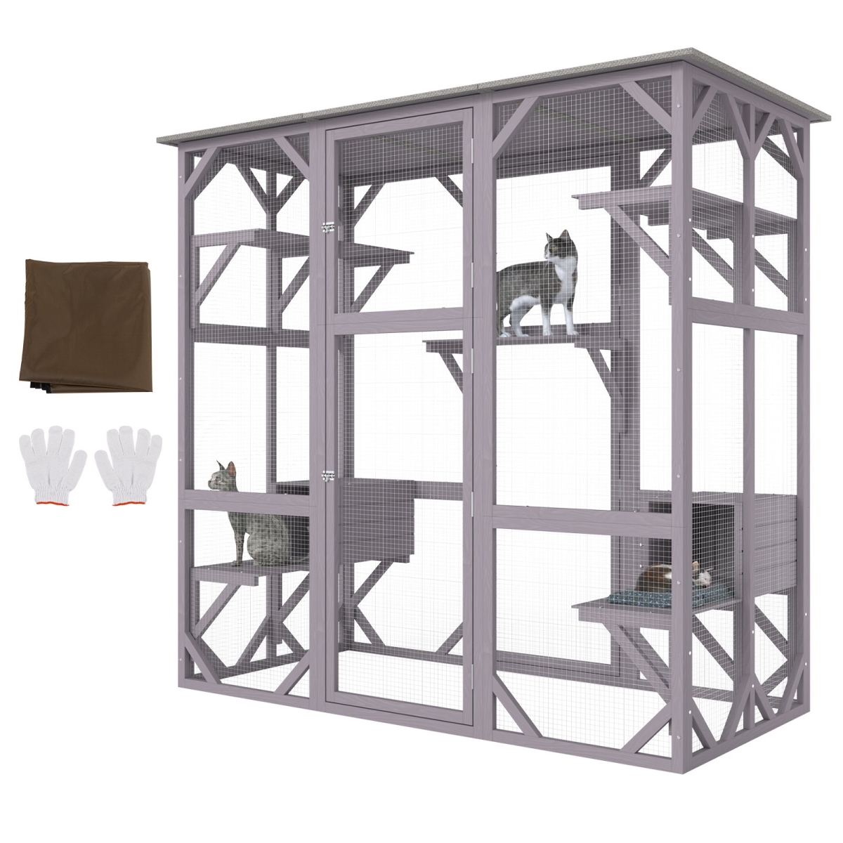 Picture of Vevor MBSDXWHS771IN1ICAV0 Outdoor Cat House&#44; 7-Tier Large Catio&#44; Cat Enclosure with 5 Platforms - 2 Resting Boxes & Large Front Door - 71.2 x 34.6 x 66.5 in.