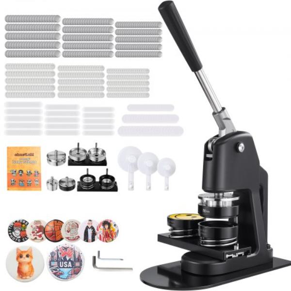 Picture of Vevor DGNBJSKXZJ58IRHVT001V0 Button Maker Machine - 3-in-1 Plastic Pin Maker Black with Button Parts Circle Cutter Magic Book Reinforced Ergonomic Handle - 300 Piece