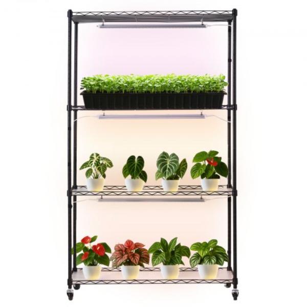 Plant Shelf - 4-Tier Indoor Plant Stand - 59 in. Tall - Grow Light - Heavy Duty Metal Flower Pot Holder - 90W Full Spectrum Grow Lights