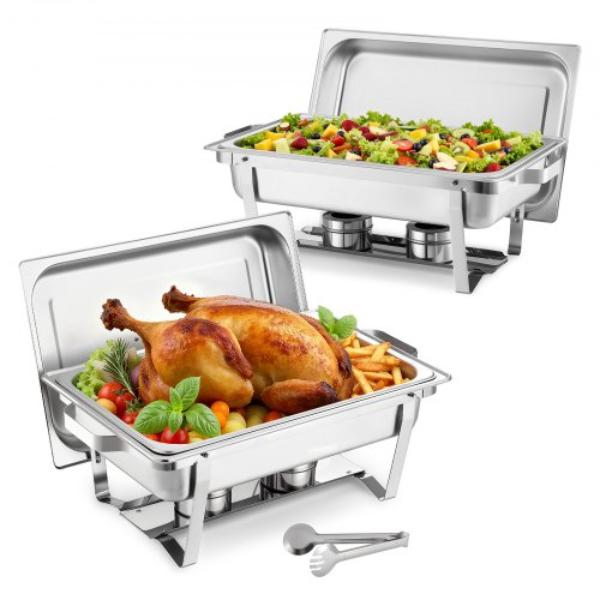 Picture of Vevor ZFXCL2JT9QTYC55MD001V0 9 qt. Rectangle Chafing Dish - Stainless Steel Food Warmer Chafer Set with Hollow Handle - Tongs - Lid - Fuel Holder for Banquet Party Wedding - Pack of 2