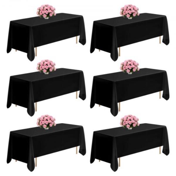 Picture of Vevor DLZB70120INCVR5YI001V0 Black Tablecloths - Rectangle Tables - 70 x 120 in. - Reusable - Machine Washable - Wrinkle-Resistant Polyester Fabric - Wedding - Party - Banquet - Pack of 6