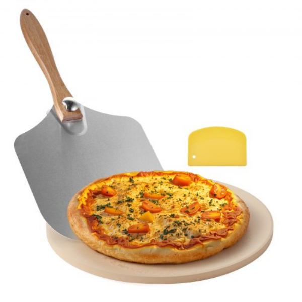 Picture of Vevor PSSJQSYX15INBTVJF001V0 15 x 0.67 in. Round Cordierite Baking Pizza Stone with Metal Peel for Kitchen Oven - Large