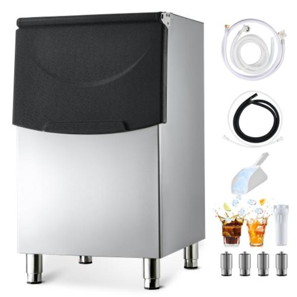 FTZBJBTX250LJHHHH001V0 Commercial Ice Maker - 250 lbs Ice-Bin - Stainless Steel Ice Storage Bin with Adjustable Anti-Slip Rubber