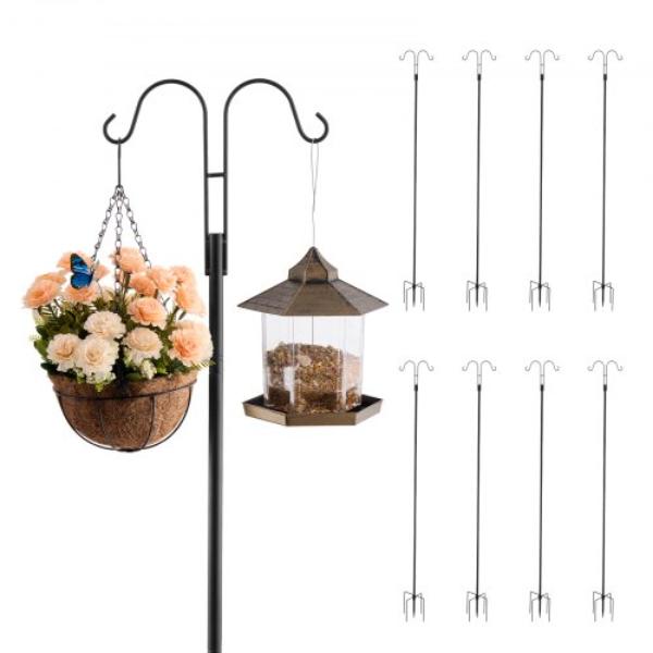 WNGJSMYRGG92J9YLE001V0 Double Shepherds Hooks - 92 in. Heavy Duty Bird Feeder Pole - 0.75 in. Thick Garden Hooks - Black - Pack of 8