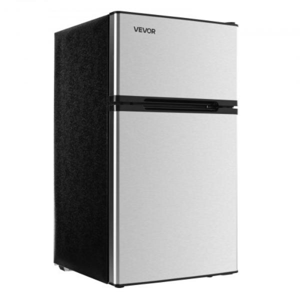 Picture of Vevor YSJSMNBXDLLDVY62A001V1 Mini Fridge - Freezer - 3.2 cu. ft. - Two Door - Compact Refrigerator - Adjustable Temperature - Energy Efficient - Reversible Door - Low Noise - Stainless