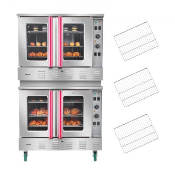 Picture of Vevor QCCKPSYKXSTA19BPH001V1 Double Deck Gas Convection Oven - 14 cu. ft. Full-Size Commercial Convection Oven - 40000 BTU x 2 Burners - Natural Gas - Two Fan Modes - Bakery - Restaurant & Kitchen