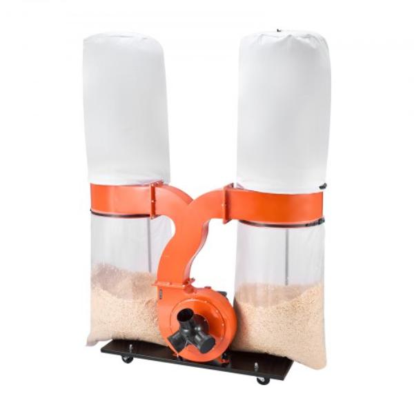Dust Collector - 1550 CFM - 2.5 Micron - Vortex Cone - 3HP - Sawdust Collection System - Two 35 gal Dust Collector Bags - Two 42 gal Filter Bags