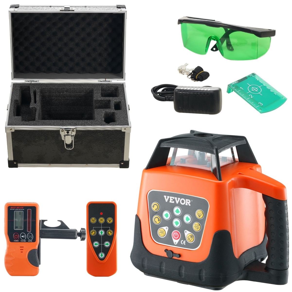 XZJG2000FT20MVEDLV1 Laser Level, 2000 ft., 360 deg Self Leveling Green Cross Line Laser, 5 Rotation Speeds & 4 Scanning Angles Adjustment -  Vevor