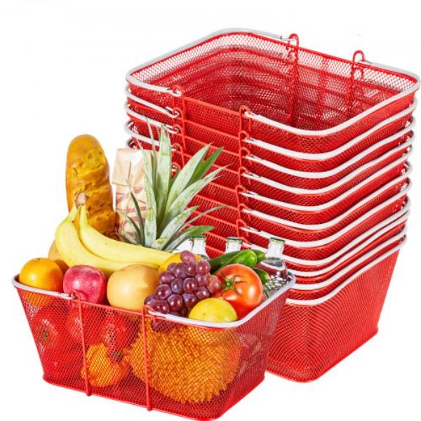 Picture of Vevor DSBDGWL12PCS3HZT0001V0 Shopping Baskets - 22 Liter Stackable Metal Grocery Baskets - Red - 12 Piece