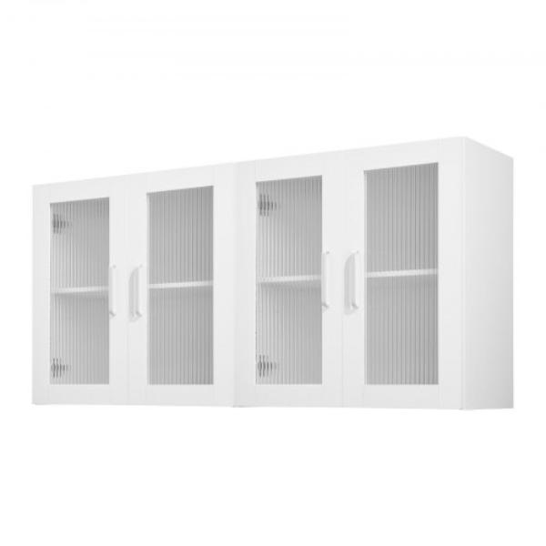 XYFJ2SM48INC2MRZI001V0 2-Tier Wall Mounted Cabinet - Cupboard Storage with 4 Doors - Adjustable Shelf, White - 12 x 24 x 24 in. - Set of 2