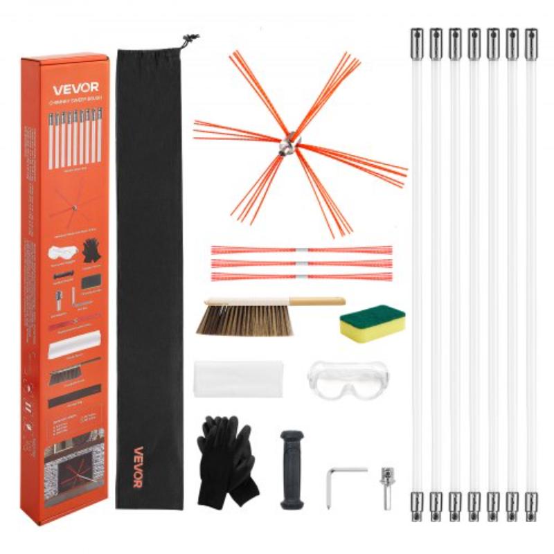 YCSQSTJ23YC1697WZ001V0 Chimney Sweep Kit - 23 ft. Maximum Extendable Length Chimney Brush - Chimneys Cleaning Kit with Bristle Replacements & Goggles