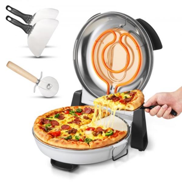 Picture of Vevor JSKSXNWDB12YC06N5001V1 12 in. Electric Pizza Maker - 1200W Electric Pizza Cooker - White - Heats up to 788 deg F - 5-Mode Temperature Control - Viewing Window