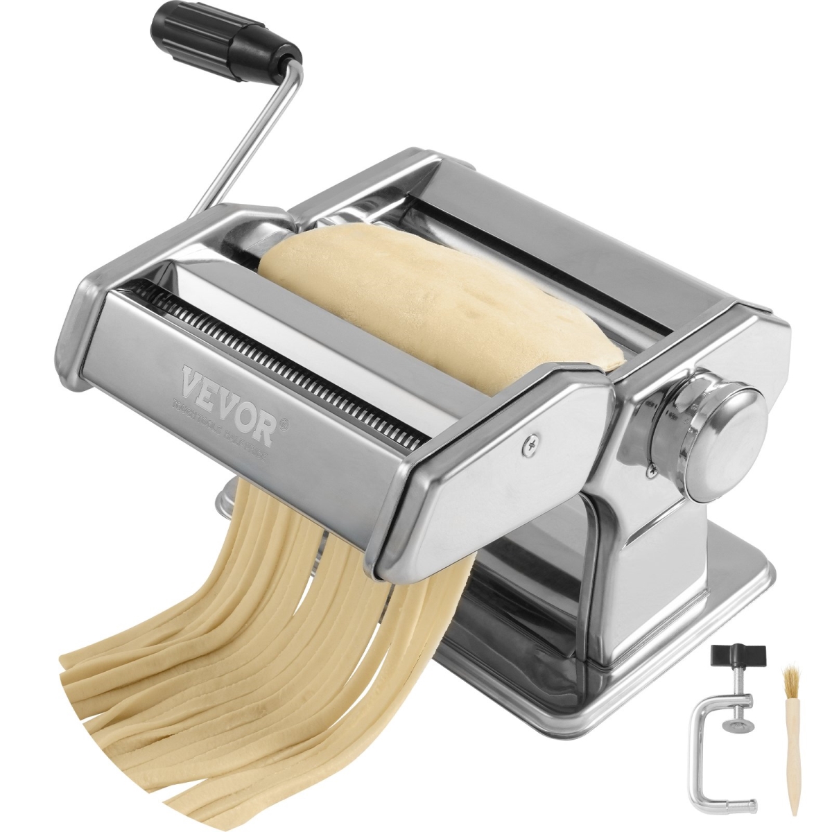 Picture of Vevor QMJYSFSD15CM0RP1YV0 Pasta Maker Machine&#44; 9 Adjustable Thickness Settings Noodles Maker - Stainless Steel Noodle Rollers & Cutter