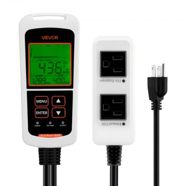Carbon Dioxide Monitoring Controller - Dual Outlets CO2 Monitor & Controller - NDIR CO2 Sensor for Greenhouse - Laboratories - Classrooms - Home