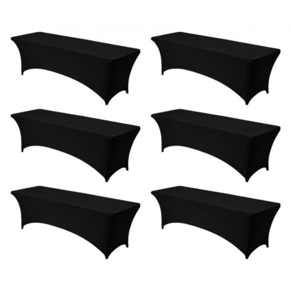 Picture of Vevor DLZZ8FT6PCSHH9E4C001V0 Black Table Cloth - 8 ft. Rectangular Fitted Events - Washable Spandex Tablecloth Protector for Party - Wedding - Cocktail - Banquet - Festival - Pack of 6