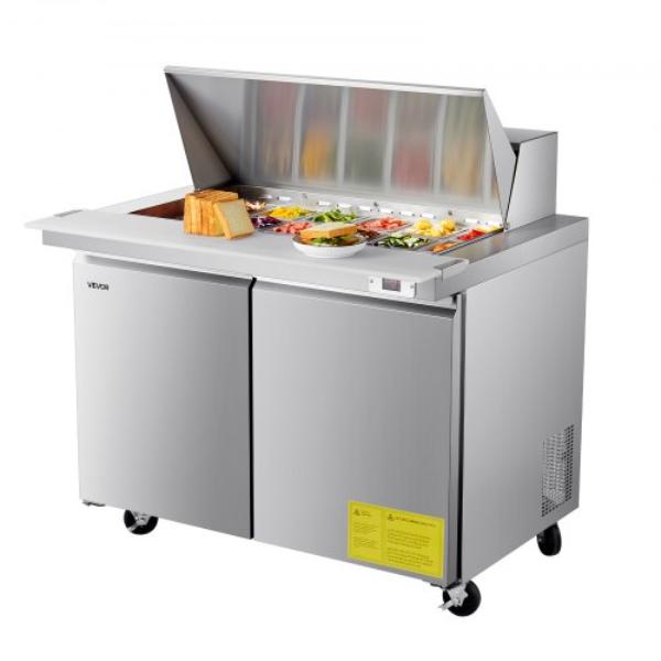 Picture of Vevor GZTBXSMZGZT4L1FJ4001V1 48 in. Commercial Refrigerator - 12.5 cu. ft. Sandwich Prep Table - Mega Top Food Prep Fridge - 18 Pans - Stainless Steel Salad Prep Cooler