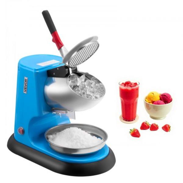 Picture of Vevor SBJJGKLS220BCN28I001V1 Ice Crusher Machine - 220 lbs Per Hour Electric - 4 Blades Snow Cone Maker - Stainless Steel Shaved Ice Machine - Blue