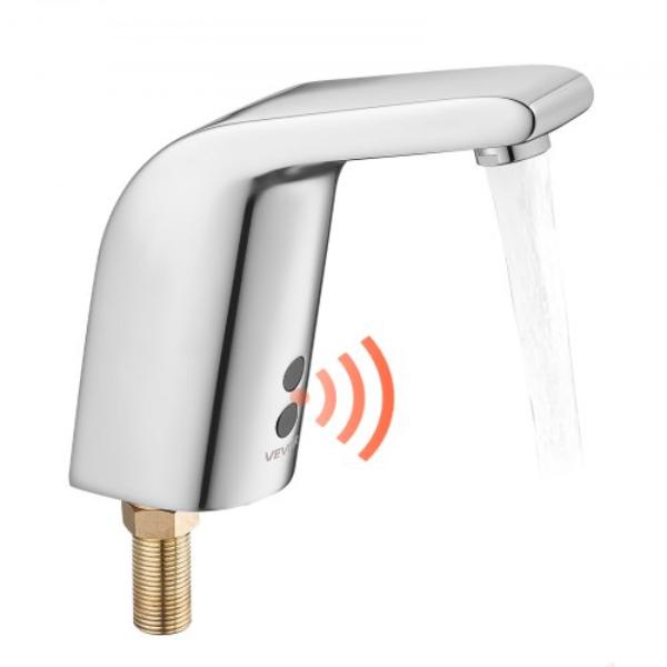 DLTDLWSBZDYXDNL59001V9 Touchless Bathroom Sink Faucet - Automatic Motion Sensor - Cold Water - Single Hole - Battery Operated - Chrome Plated Silver