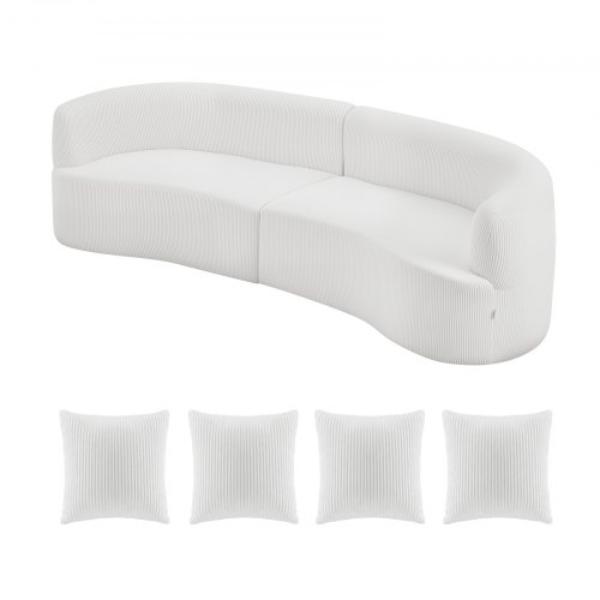 Luxury Modern Cloud Plush Sectional Sofa - 112 in. Curved Modular Couch with 4 Pillows - Oversized Deep Seat Corduroy Fabric - White