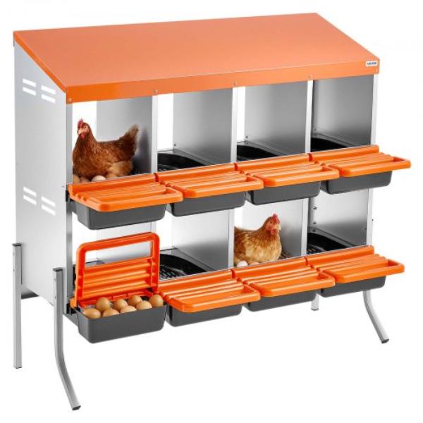 JSCDXJS8GJ38HU01U001V0 Chicken Nesting Boxes - 8 Compartments - Orange - Galvanized Steel & High-Strength Plastic - Roll Away Nesting Boxes