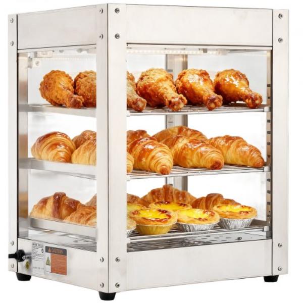 Picture of Vevor TYZSJBXGS3C1O6RNZ001V1 3-Tier Commercial Food Warmer Display - 800W - LED Light - Adjustable Shelf - 86-185 deg Air Heating - 34 Liter for Hamburger - Pizza - Bread - Fried Chicken