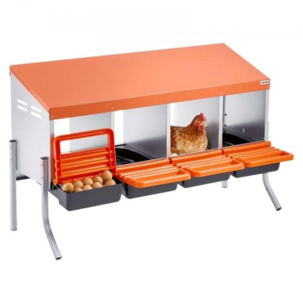 JSCDXJS4GJ26YRAG9001V0 Chicken Nesting Boxes - 4 Compartments - Galvanized Steel & High-Strength Plastic - Roll Away Nesting Boxes - Orange