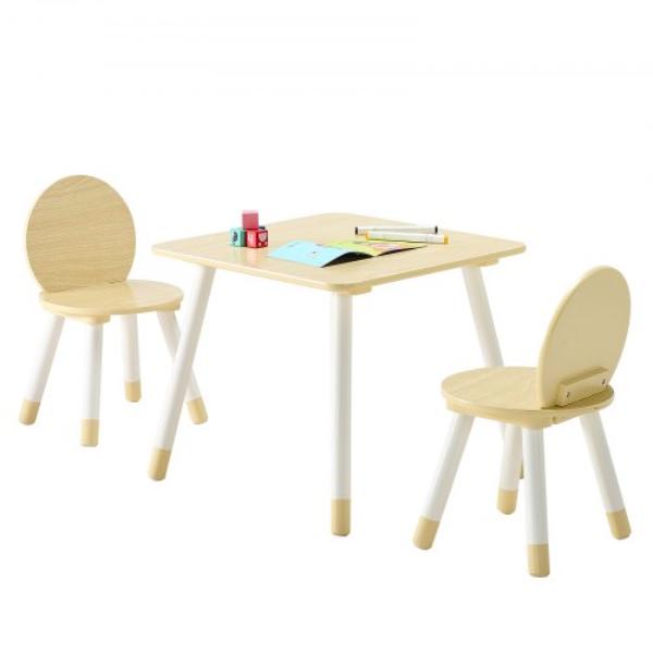 PTETZYYZEYHSNH37V001V0 Kids Table & 2 Chairs Set - Toddler Table & Chair Set - Rounded Edge Design - Graffiti Desktop - Wooden Desk - Burlywood