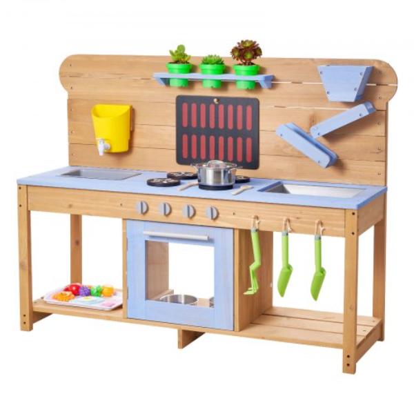 NCFJDK45INCHNEFDE001V0 Mud Kitchen - Outdoor Mud Kitchen for Kids - Wood Outdoor Play Kitchens with Stoves - Hooks - Play with Water & Sand