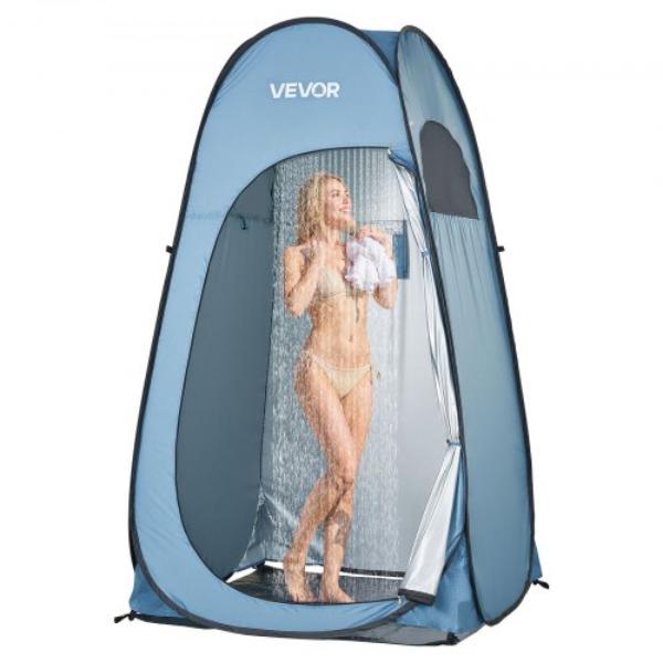 Pop up Shower Tent - Instant Portable Privacy Tent Changing Room with Ground Stakes - Ropes & Carry Bag - 190T Polyester with Silver Coating - Blue