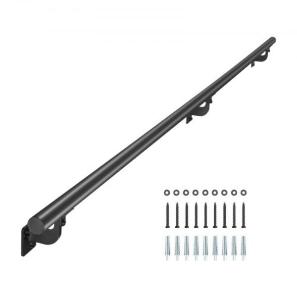 Wall Mounted Stair Handrail - 6 ft. Pipe Staircase Handrail - Black Galvanized Aluminum - 1.26 in. Pipe - Indoor & Outdoor Staircase Railing