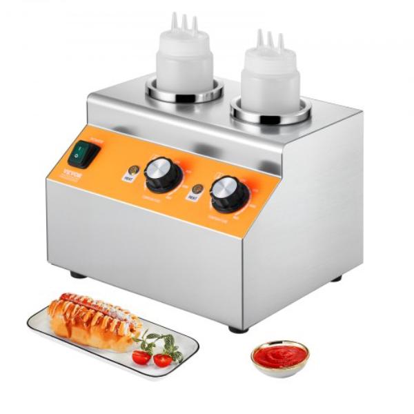 DRNZBX160WFXM5H40001V1 Electric Bottle Warmer with Dual 0.8 Liter Bottles - Commercial Cheese & Hot Fudge Dispenser, Adjustable 86-185 deg F