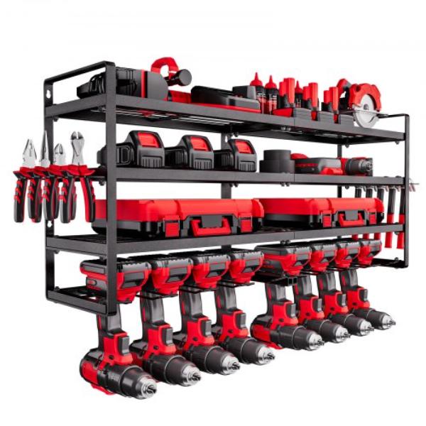 Power Tool Organizer Wall Mount - 4-Layer Storage Rack with 8 Drill Holders - Garage Tool Organizer for Garage, Workbench & Workshop