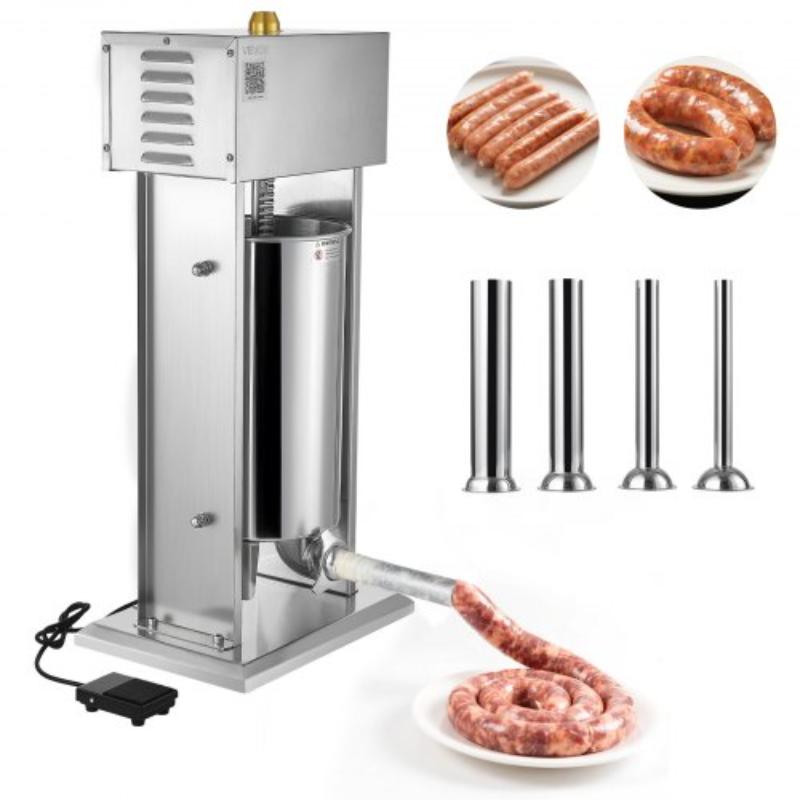 Picture of Vevor DDKGCJLS15L0UEPNT001V1 Electric Sausage Stuffer - 33 lbs & 15 L Vertical Meat Stuffer - Stepless Speed Control & Foot Pedal - Stainless Steel Heavy Duty Sausage Filler with 4 Stuffing Tubes