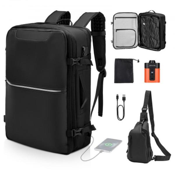 Vacuum Travel Backpack - 80 Liter - Expandable Vacuum Seal Compression Travel Backpack with Pump with TSA-Approved Lock - Airback Vacpack - Black