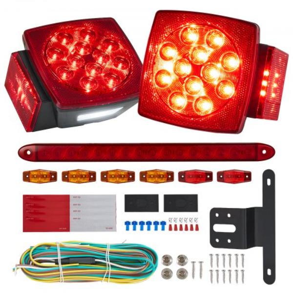 12V LED Trailer Tail Lights Kit - Waterproof Stop, Brake & Turn & License Plate Lights with Wiring Harness for Boat, Truck & RV