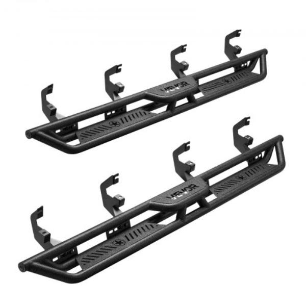 KCTJBZDS2019AUBZN001V0 Running Boards - 6 in. Side Steps for 2019-2025 Chevy Silverado & GMC Sierra 1500 Crew Cab - Black Carbon Steel Nerf Bars