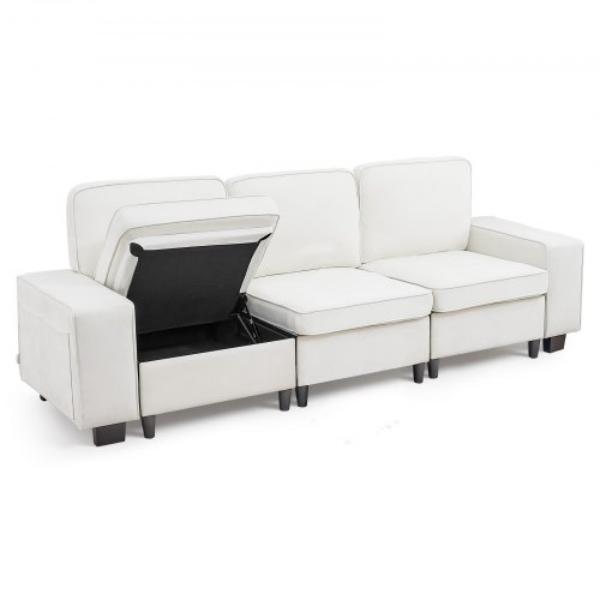 100 in. Modular 3-Seater Sofa - Comfy Couch with Deep Seats & Hidden Storage - Modern Design for Living Room - Apartment or Office - White