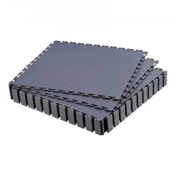 PVCLSCKDDPVC9AKRO001V0 Garage Floor Tiles Interlocking - Graphite Gray - 20.2 x 20.2 x 0.2 in - Slip-Resistant PVC Mats - Pack of 16
