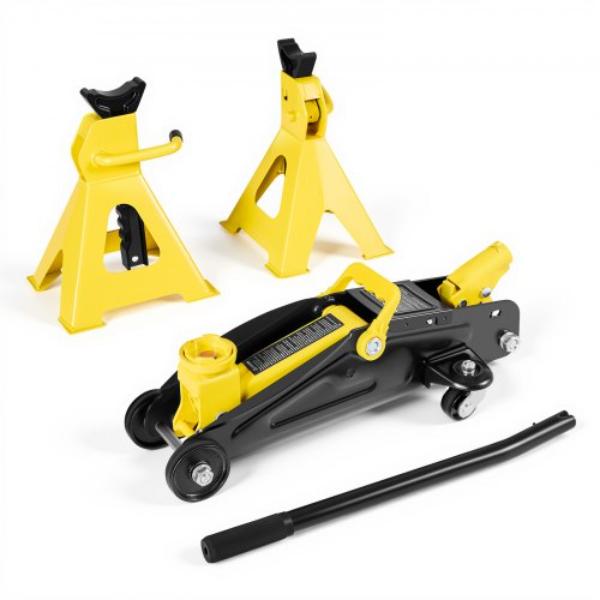 Low Profile Floor Jack - 2 Ton 4400 lbs - Steel Racing Floor Jack with Stands - Single Piston Quick Lift Pump - Lifting Range 5.1-12.2 in.