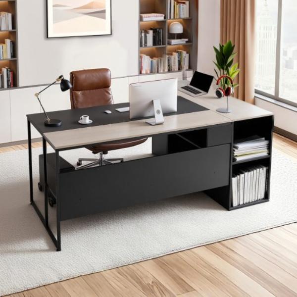 L-Shaped Executive Desk - Large Modern Office Table with Drawers & Storage Cabinet - 350 lbs Load - Easy Assembly for Work Study Writing