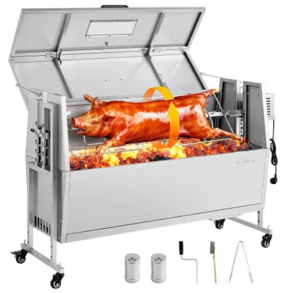 Rotisserie Grill - 38W BBQ Outdoor Pig & Lamb Spit Roaster - Charcoal Spit Roaster - 132 lbs - Wheels - 4-Level Height - Stainless Steel Grill Kit