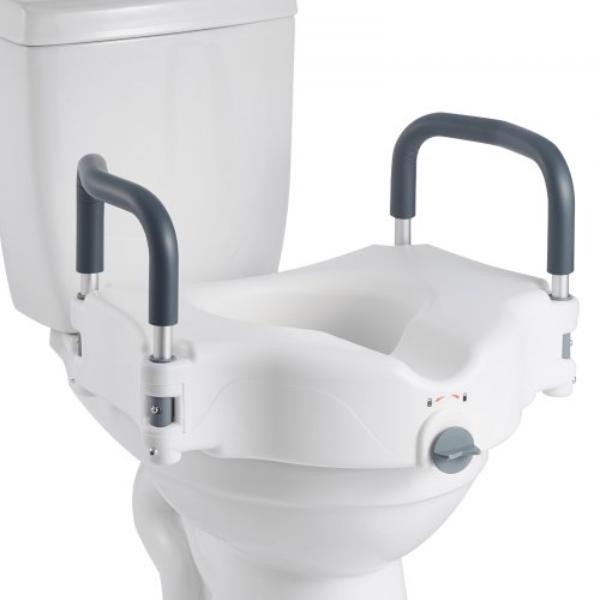 Raised Toilet Seat with Arms - 300 lbs Load - 5 in. Lift Height - Widened Commode Elevated Toilet Seat Riser with Padded Handles for Seniors