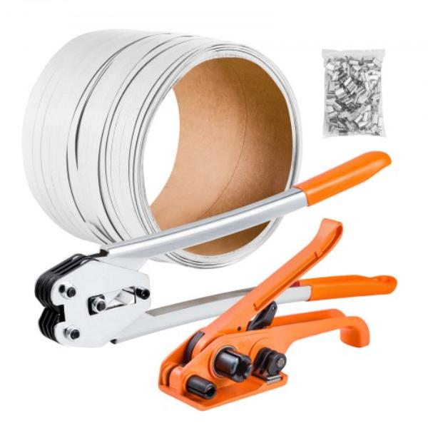 SLDSDKZGJPP1T3ILM001V0 Banding Strapping Kit - Heavy Duty Banding Sealer Tool with 330 ft. PP Band - 100 Metal Seals - Orange