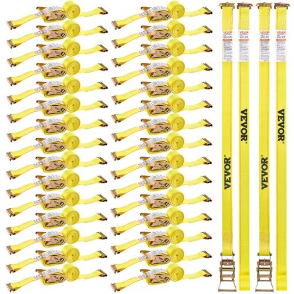 Ratchet Straps - 2 in. x 15 ft. - E-Track Tie Down Straps - 4400 lbs Break Strength & 1460 lbs Rated Load - Yellow - Pack of 30