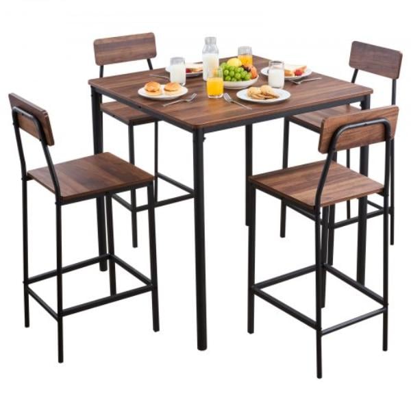 Bar Table - 35 Bars Tables Set - Bar Tables & Chair Set with Rounded Edge Design for Living Room - Dining Room - Kitchen - Walnut - Black - 5 Piece