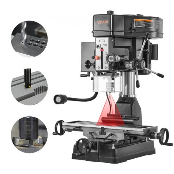 15.87 in. Mill Drill Machine - 2 HP - Benchtop Milling Drill Press - 150-2560 RPM Adjustable Speed with Rotating Vise - Laser & Work Light
