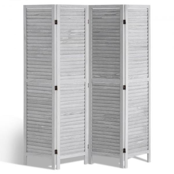 Wood Room Divider - 4 Panel Folding Privacy Screen 66.9 in. Tall Indoor Wooden Partition Portable Decoration Screen - Light Grey